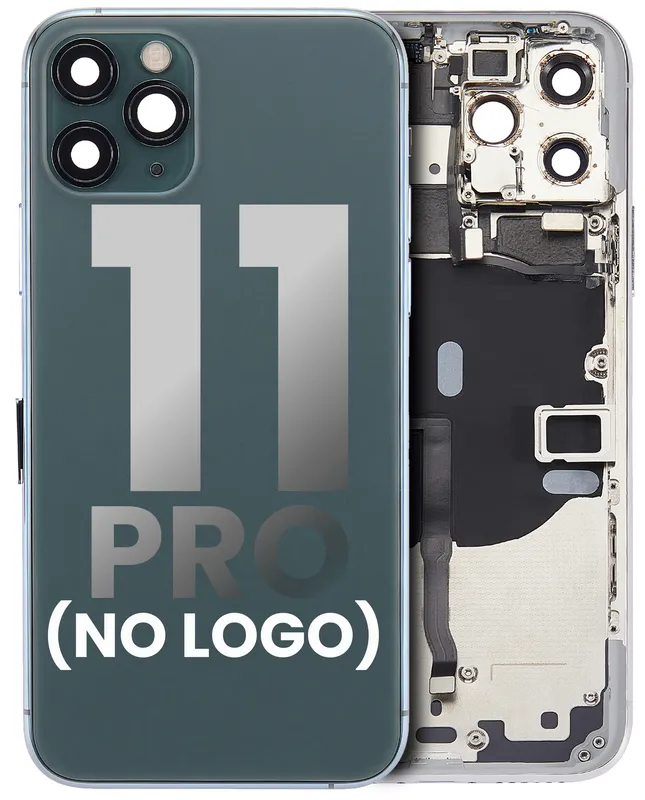 Zadní kryt (housing) s drobnými součástkami (předinstalováno) pro iPhone 11 Pro (bez loga) (Aftermarket Plus) (půlnočně zelená)