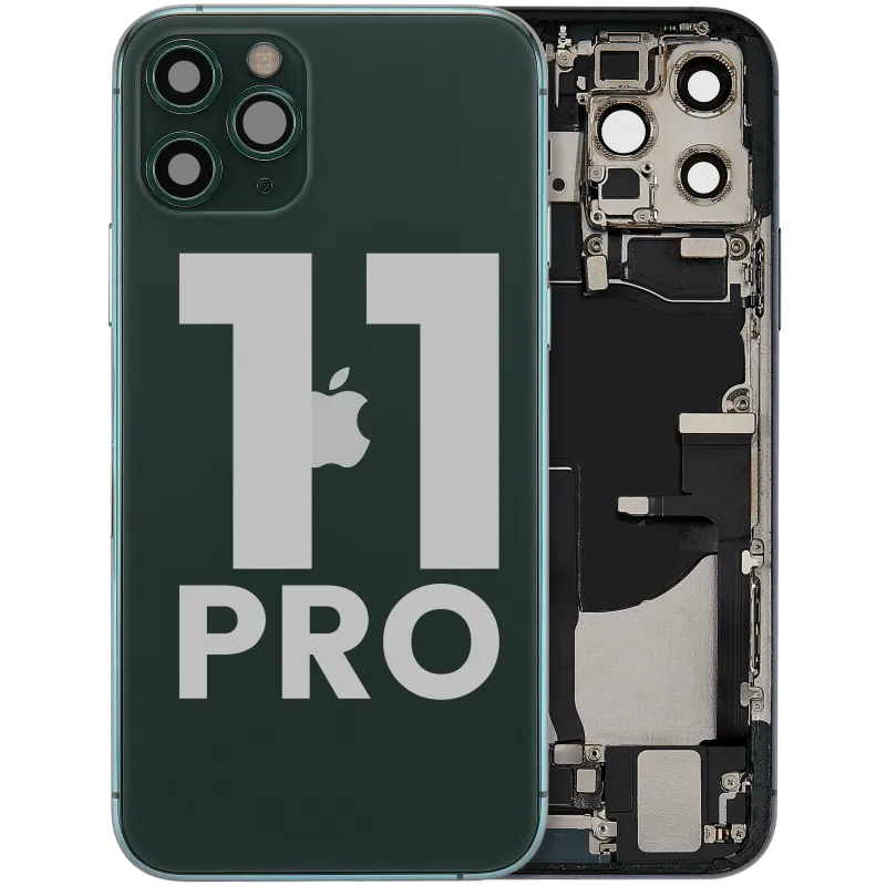 Zadní kryt (housing) s flexem nabíjecího konektoru a drobnými díly pro iPhone 11 Pro (originál z vyřazeného zařízení, stav C) (matná půlnočně zelená)