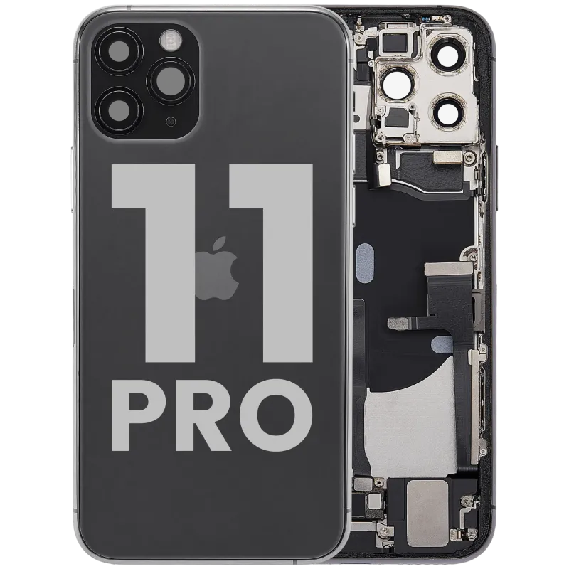 Zadní kryt (housing) s flexem nabíjecího konektoru a drobnými díly pro iPhone 11 Pro (originál z vyřazeného zařízení, stav C) (matná vesmírně šedá)