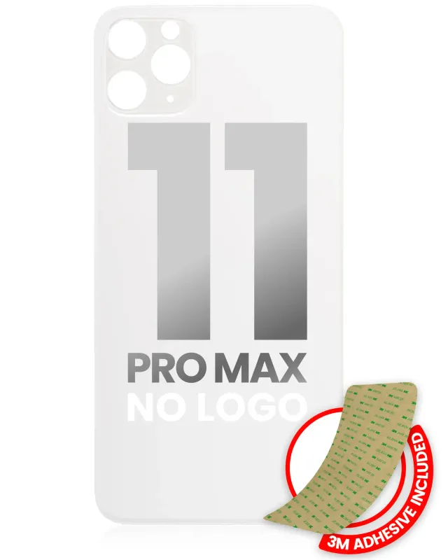 Zadní sklo s lepením 3M pro iPhone 11 Pro Max (bez loga, velký otvor pro kameru) (stříbrná)