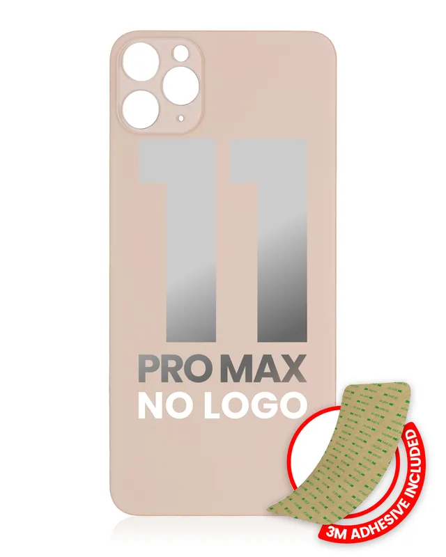 Zadní sklo s lepením 3M pro iPhone 11 Pro Max (bez loga, velký otvor pro kameru) (zlatá)