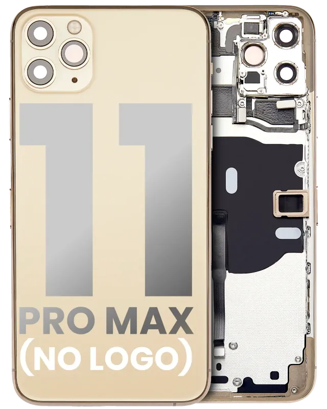 Zadní kryt (housing) s drobnými součástkami (předinstalováno) pro iPhone 11 Pro Max (bez loga) (Aftermarket Plus) (zlatá)