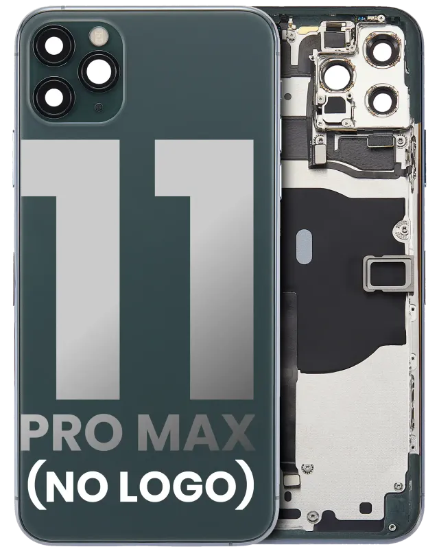 Zadní kryt (housing) s drobnými součástkami (předinstalováno) pro iPhone 11 Pro Max (bez loga) (Aftermarket Plus) (půlnočně zelená)