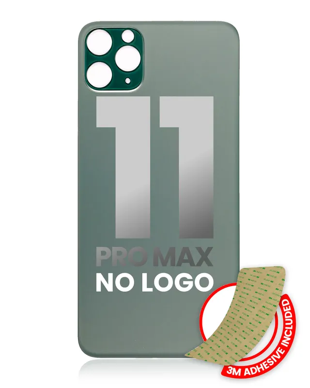 Zadní sklo s lepením 3M pro iPhone 11 Pro Max (bez loga, velký otvor pro kameru) (půlnočně zelená)