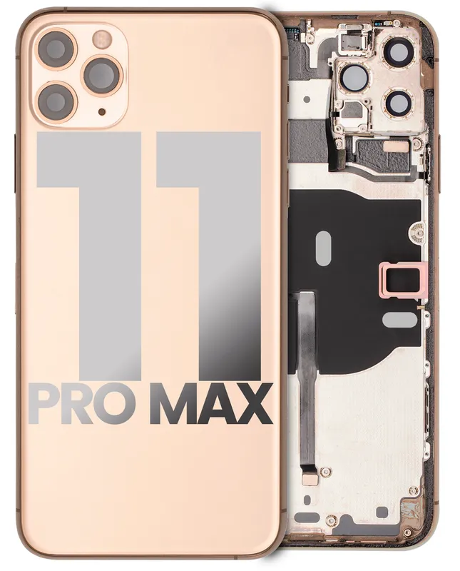 Zadní kryt (housing) s drobnými součástkami (předinstalováno) pro iPhone 11 Pro Max (originál z vyřazeného zařízení, stav C) (zlatá)