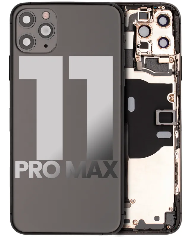 Zadní kryt (housing) s drobnými součástkami (předinstalováno) pro iPhone 11 Pro Max (originál z vyřazeného zařízení, stav C) (vesmírně šedá)