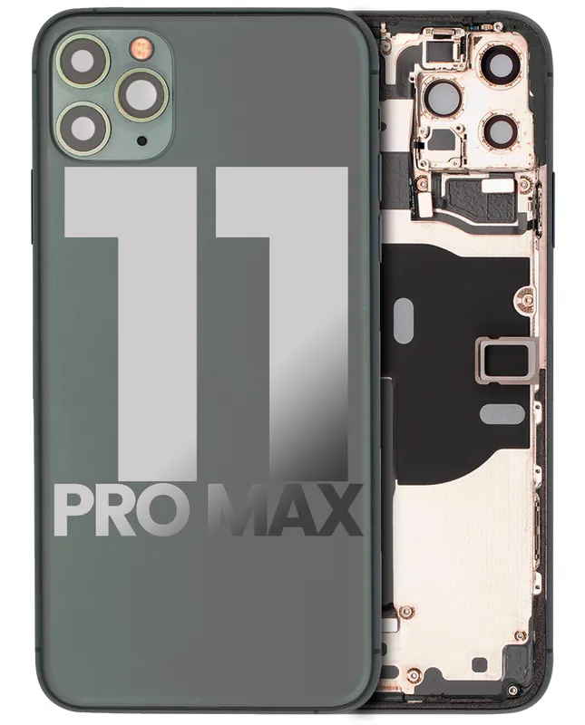 Zadní kryt (housing) s drobnými součástkami (předinstalováno) pro iPhone 11 Pro Max (originál z vyřazeného zařízení, stav C) (půlnočně zelená)