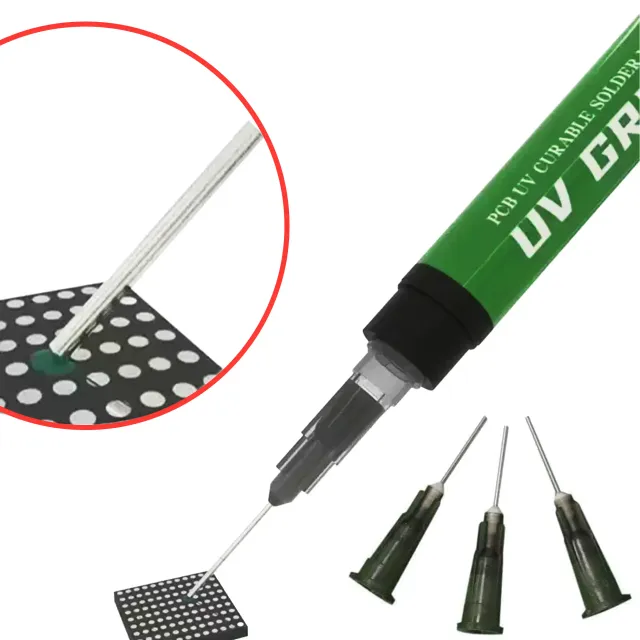PCB UV zelený Curable pájka Mask s 3pcs 6mm super thin needles (2UUL)