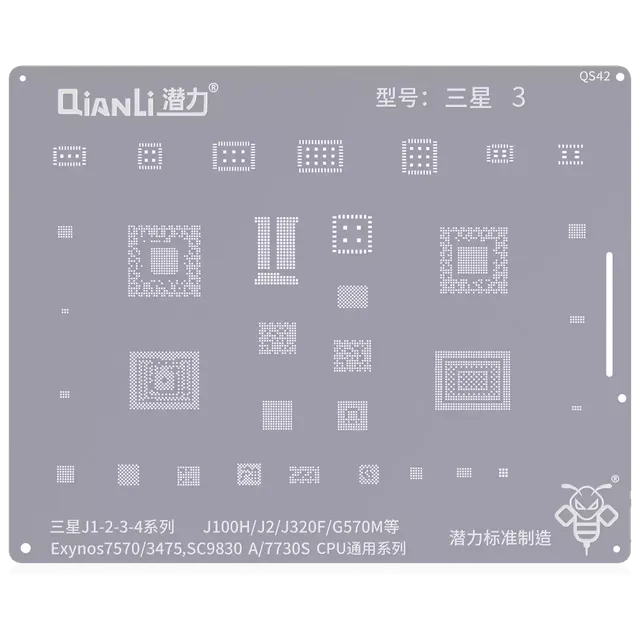Šablona pro reballing Bumblebee (QS42) pro Samsung Galaxy J1 / J2 / J3 / J4 (Exynos7570 / 3475 / SC9830A / 7730S) CPU Universal (řada) (Qianli)