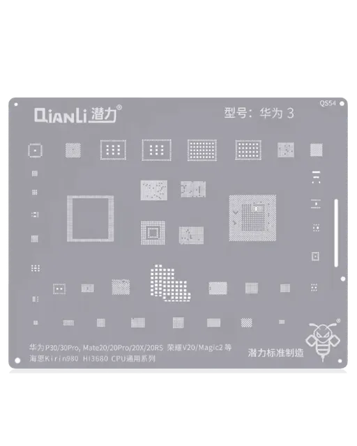 Šablona pro reballing Bumblebee (QS54) pro Huawei P30 / 30Pro / Mate20 / 20Pro / 20X / 20RS / Honor View 20 / Magic 2 (Kirin980) (HI3680) CPU Universal (řada) (Qianli)