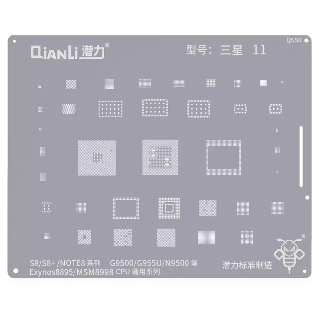 Šablona pro reballing Bumblebee (QS50) pro Samsung S8 / S8+ / Note 8 (Exynos 8895) (MSM8998) CPU Universal (řada) (Qianli)