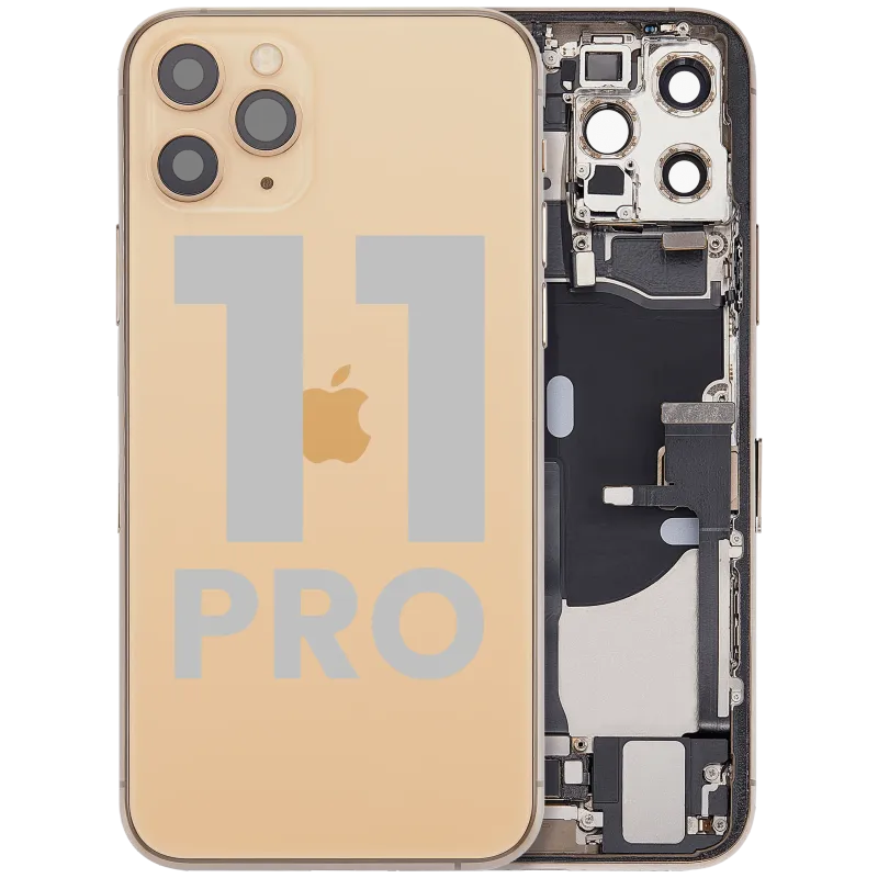 Zadní kryt (housing) s flexem nabíjecího konektoru a drobnými díly pro iPhone 11 Pro (originál z vyřazeného zařízení, stav B) (zlatá)