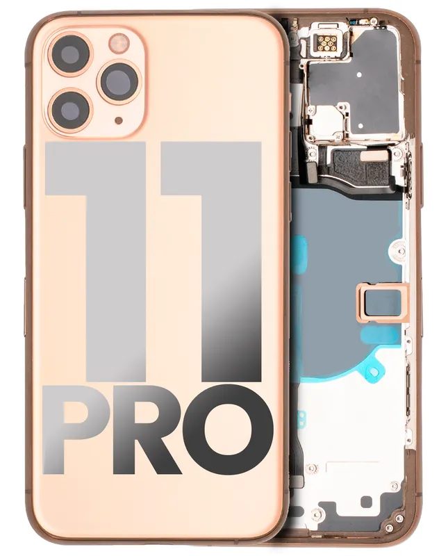 Zadní kryt (housing) s drobnými součástkami (předinstalováno) pro iPhone 11 Pro (originál z vyřazeného zařízení, stav C) (matná zlatá)