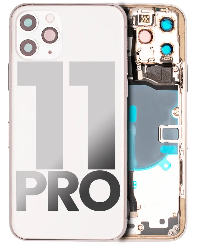 Zadní kryt (housing) s drobnými součástkami (předinstalováno) pro iPhone 11 Pro (originál z vyřazeného zařízení, stav C) (matná stříbrná)