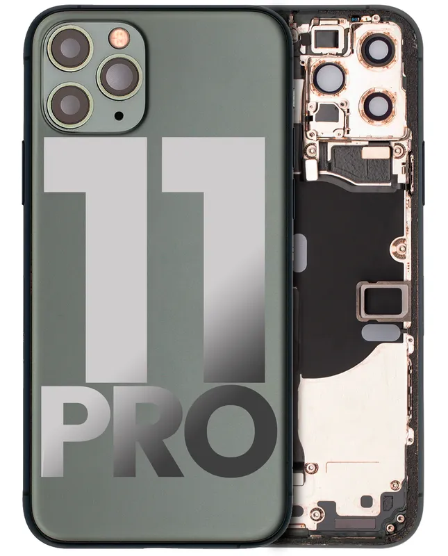 Zadní kryt (housing) s drobnými součástkami (předinstalováno) pro iPhone 11 Pro (originál z vyřazeného zařízení, stav C) (matná půlnočně zelená)