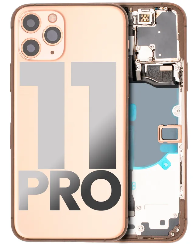 Zadní kryt (housing) s drobnými součástkami (předinstalováno) pro iPhone 11 Pro (originál z vyřazeného zařízení, stav B) (zlatá)