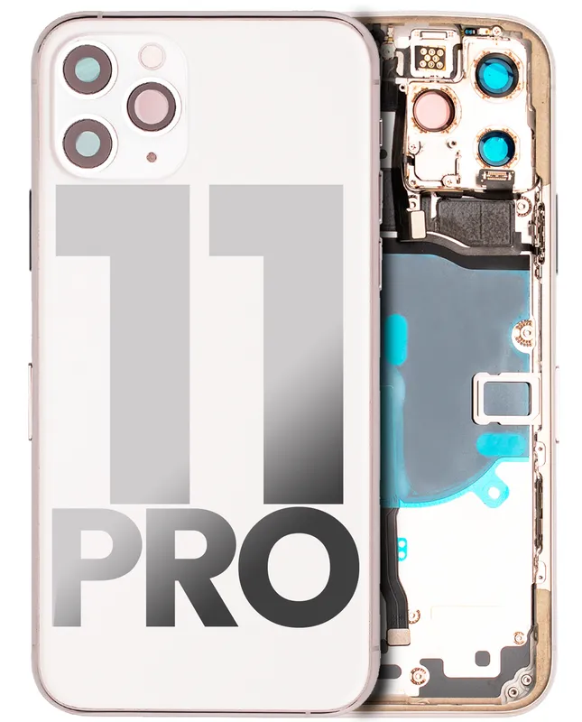 Zadní kryt (housing) s drobnými součástkami (předinstalováno) pro iPhone 11 Pro (originál z vyřazeného zařízení, stav B) (stříbrná)