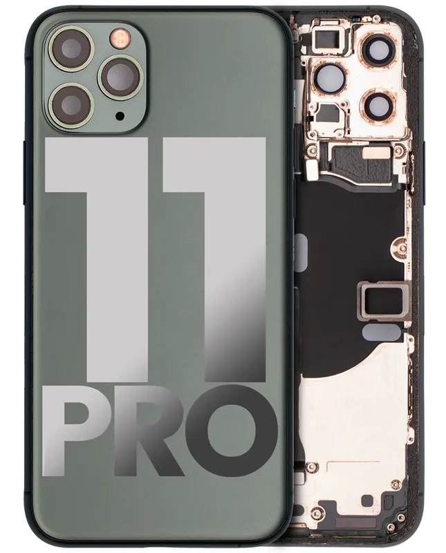 Zadní kryt (housing) s drobnými součástkami (předinstalováno) pro iPhone 11 Pro (originál z vyřazeného zařízení, stav A) (matná půlnočně zelená)