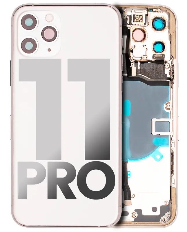 Zadní kryt (housing) s drobnými součástkami (předinstalováno) pro iPhone 11 Pro (originál z vyřazeného zařízení, stav A) (stříbrná)