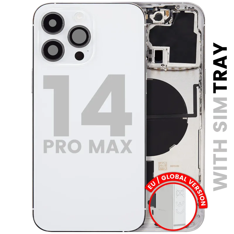 Zadní kryt (housing) s drobnými díly pro iPhone 14 Pro Max (EU verze) (originál z vyřazeného zařízení, stav B) (stříbrná)