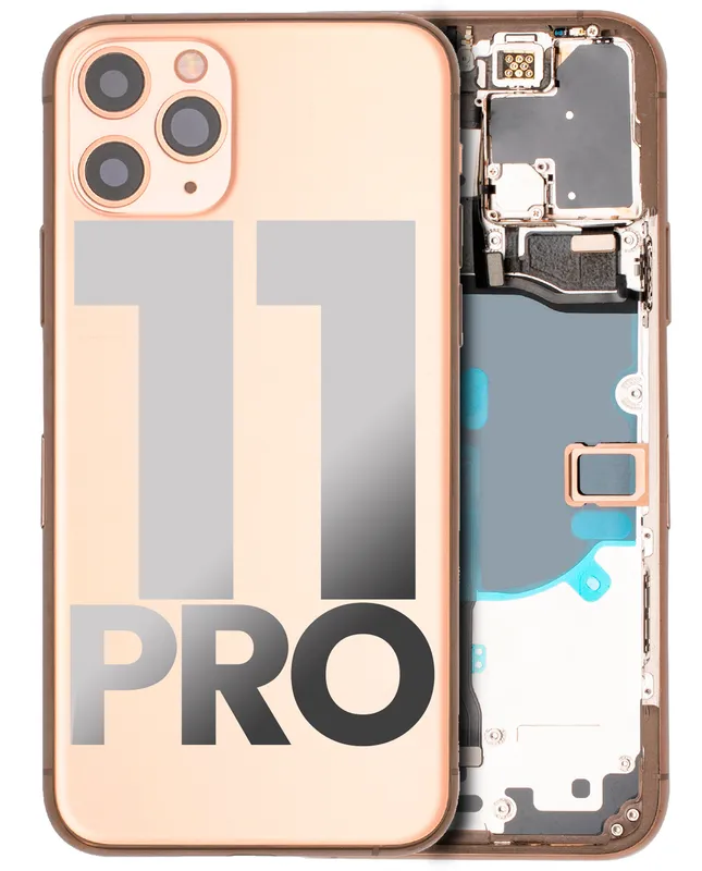 Zadní kryt (housing) s drobnými součástkami (předinstalováno) pro iPhone 11 Pro (originál z vyřazeného zařízení, stav A) (matná zlatá)