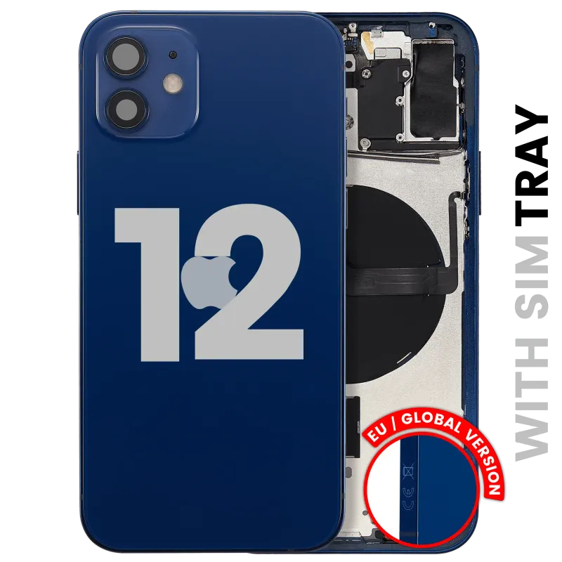Zadní kryt (housing) s drobnými díly pro iPhone 12 (EU verze) (originál z vyřazeného zařízení, stav C) (modrá)