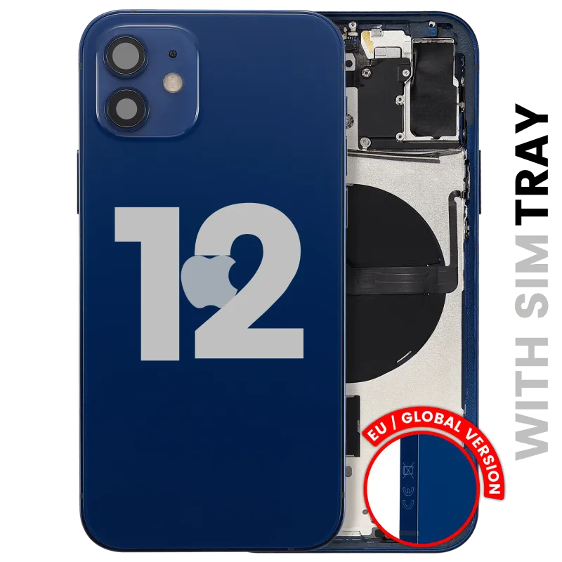 Zadní kryt (housing) s drobnými díly pro iPhone 12 (EU verze) (originál z vyřazeného zařízení, stav B) (modrá)