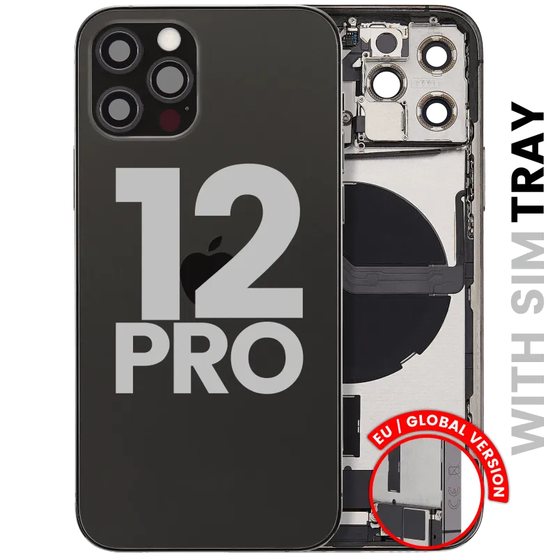 Zadní kryt (housing) s flexem nabíjecího konektoru a drobnými díly pro iPhone 12 Pro (EU verze) (originál z vyřazeného zařízení, stav A) (grafitová)