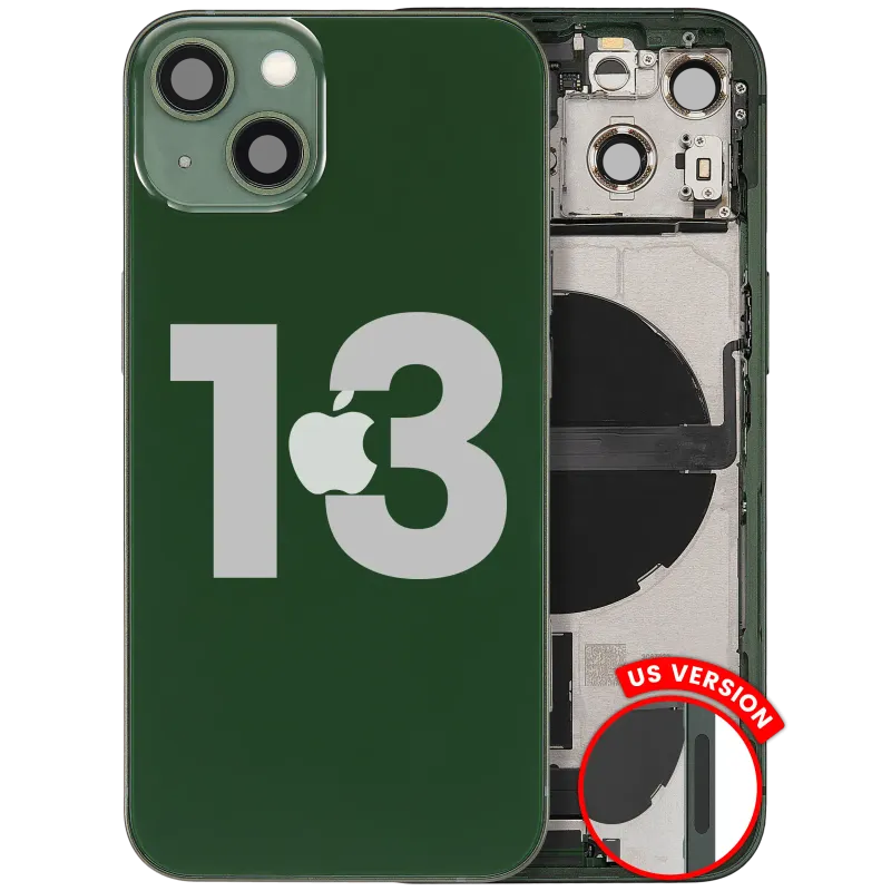 Zadní kryt (housing) s flexem nabíjecího konektoru a drobnými díly pro iPhone 13 (US verze) (originál z vyřazeného zařízení, stav A) (zelená)