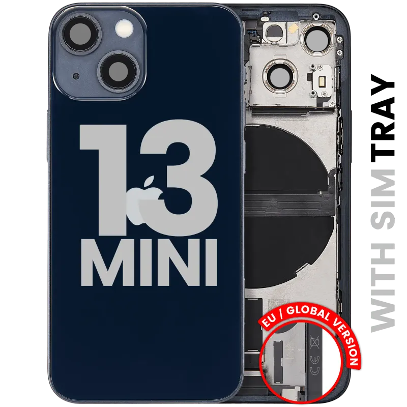 Zadní kryt (housing) s flexem nabíjecího konektoru a drobnými díly pro iPhone 13 mini (EU verze) (originál z vyřazeného zařízení, stav A) (temně inkoustová)