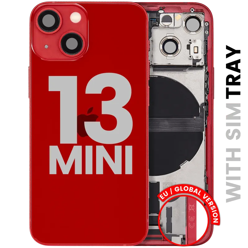 Zadní kryt (housing) s flexem nabíjecího konektoru a drobnými díly pro iPhone 13 mini (EU verze) (originál z vyřazeného zařízení, stav B) (červená)