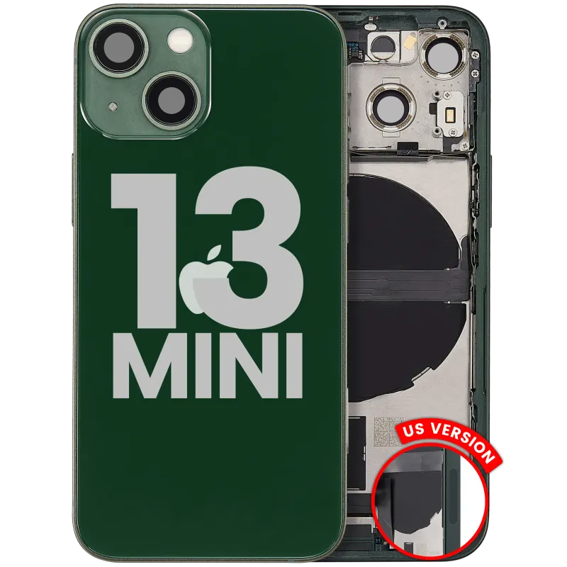 Zadní kryt (housing) s flexem nabíjecího konektoru a drobnými díly pro iPhone 13 mini (US verze) (originál z vyřazeného zařízení, stav A) (zelená)