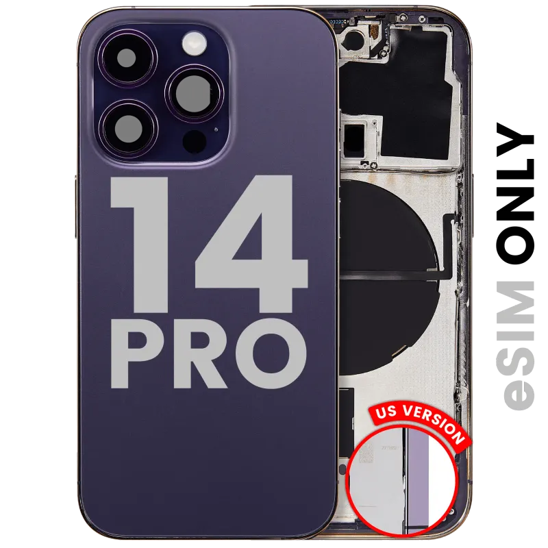 Zadní kryt (housing) s drobnými díly pro iPhone 14 Pro (US verze) (originál z vyřazeného zařízení, stav A) (tmavě fialová)