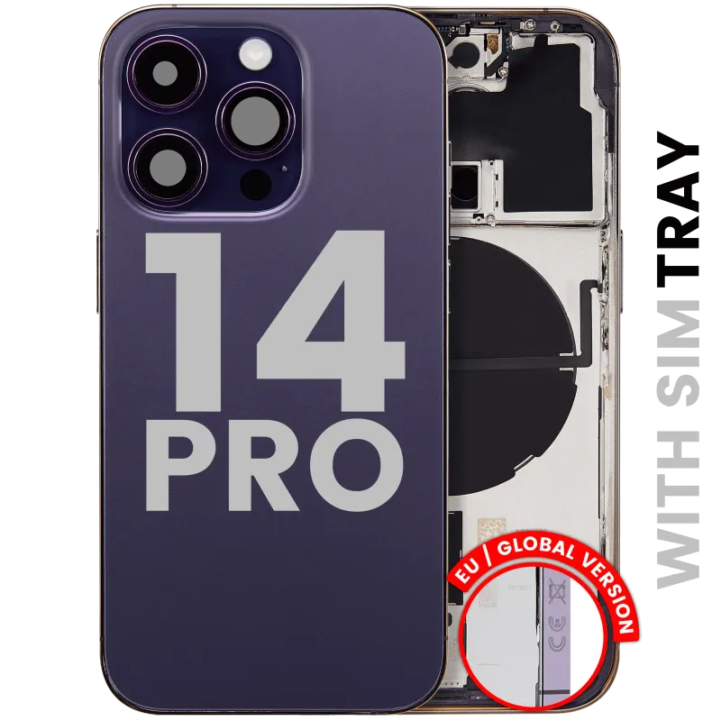 Zadní kryt (housing) s drobnými díly pro iPhone 14 Pro (EU verze) (originál z vyřazeného zařízení, stav A) (tmavě fialová)