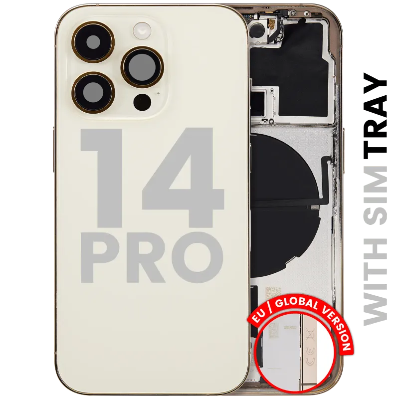 Zadní kryt (housing) s drobnými díly pro iPhone 14 Pro (EU verze) (originál z vyřazeného zařízení, stav C) (zlatá)