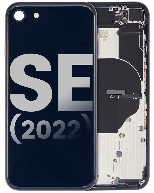 Zadní kryt (housing) s drobnými součástkami (předinstalováno) pro iPhone SE (2022) (originál z vyřazeného zařízení, stav A) (temně inkoustová)