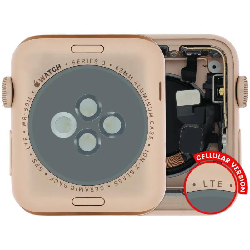 Housing (kompletní tělo) pro Apple Watch Series 3 (42 mm) (originál z vyřazeného zařízení, stav A) (verze Cellular) (hliník / růžově zlatá)