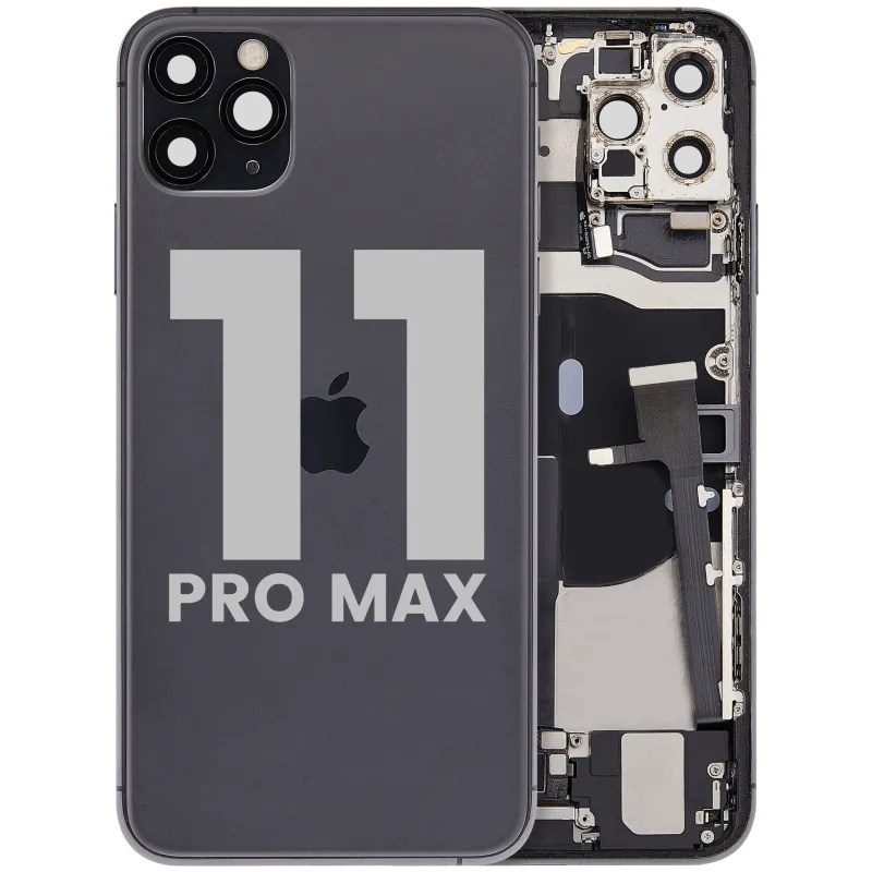 Zadní kryt (housing) s flexem nabíjecího konektoru a drobnými díly pro iPhone 11 Pro Max (originál z vyřazeného zařízení, stav C) (vesmírně šedá)