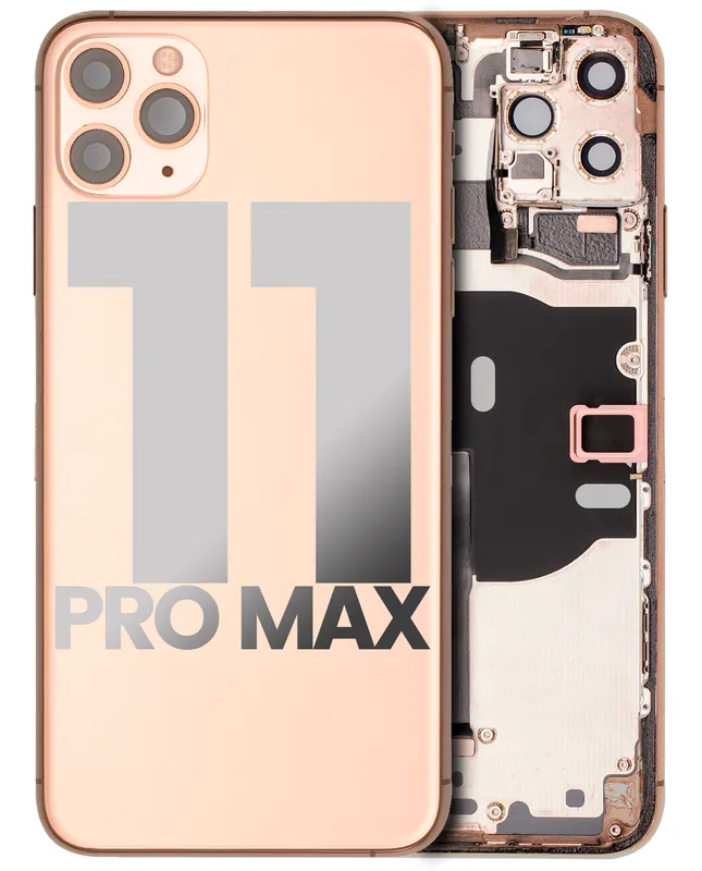 Zadní kryt (housing) s drobnými součástkami (předinstalováno) pro iPhone 11 Pro Max (originál z vyřazeného zařízení, stav B) (zlatá)