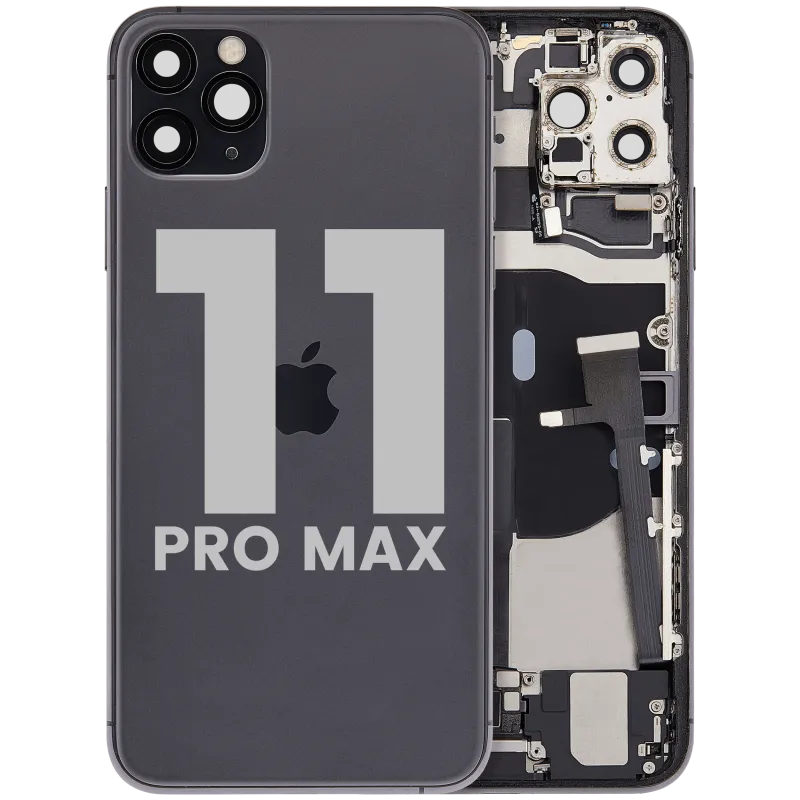 Zadní kryt (housing) s flexem nabíjecího konektoru a drobnými díly pro iPhone 11 Pro Max (originál z vyřazeného zařízení, stav B) (vesmírně šedá)