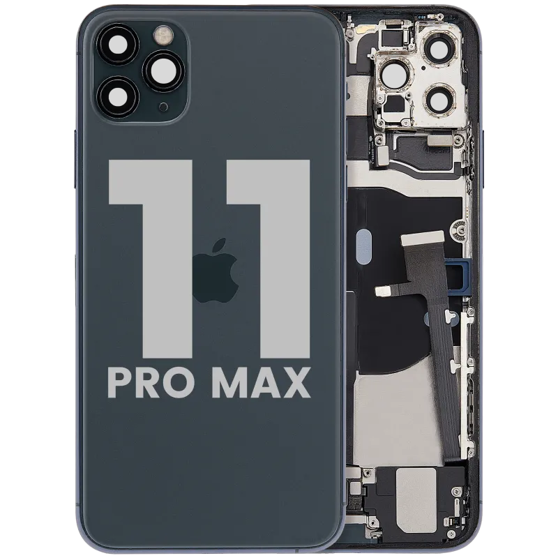 Zadní kryt (housing) s flexem nabíjecího konektoru a drobnými díly pro iPhone 11 Pro Max (originál z vyřazeného zařízení, stav B) (půlnočně zelená)