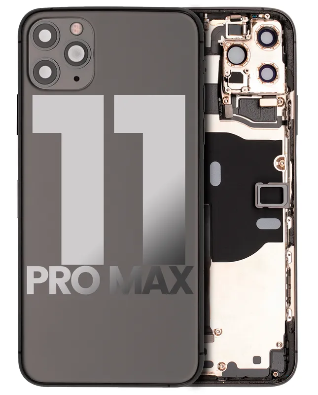 Zadní kryt (housing) s drobnými součástkami (předinstalováno) pro iPhone 11 Pro Max (originál z vyřazeného zařízení, stav A) (vesmírně šedá)