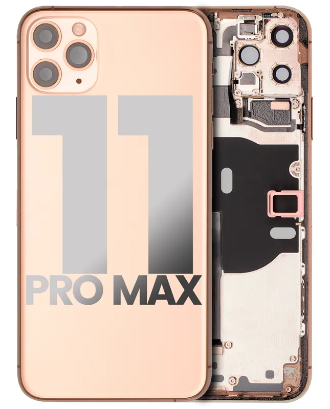 Zadní kryt (housing) s drobnými součástkami (předinstalováno) pro iPhone 11 Pro Max (originál z vyřazeného zařízení, stav A) (zlatá)