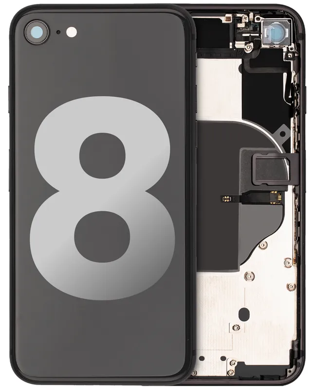 Zadní kryt (housing) s drobnými součástkami (předinstalováno) pro iPhone 8 (originál z vyřazeného zařízení, stav B) (vesmírně šedá)