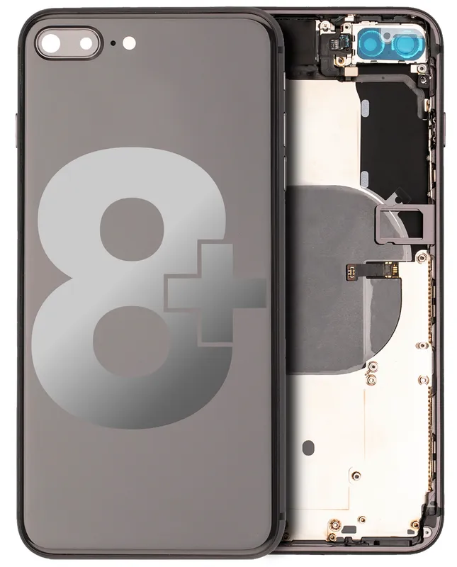 Zadní kryt (housing) s drobnými součástkami (předinstalováno) pro iPhone 8 Plus (originál z vyřazeného zařízení, stav A) (vesmírně šedá)