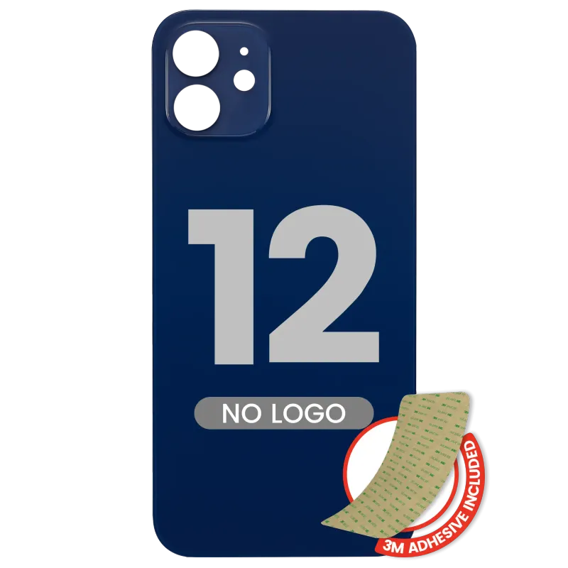 Zadní sklo s lepením 3M pro iPhone 12 (bez loga, velký otvor pro kameru) (modrá)