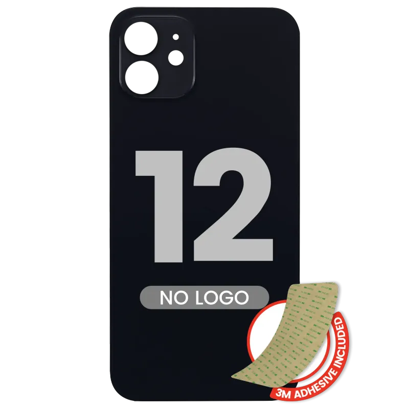 Zadní sklo s lepením 3M pro iPhone 12 (bez loga, velký otvor pro kameru) (černá)