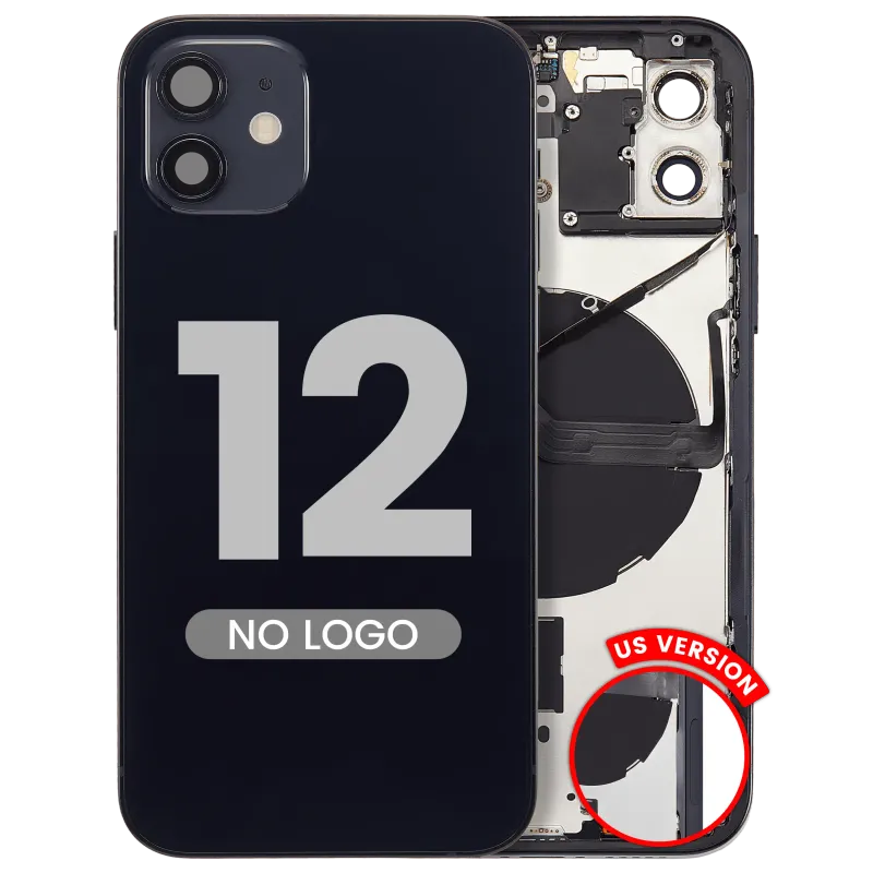 Zadní kryt (housing) s drobnými díly pro iPhone 12 (US verze) (Aftermarket Plus) (černá)