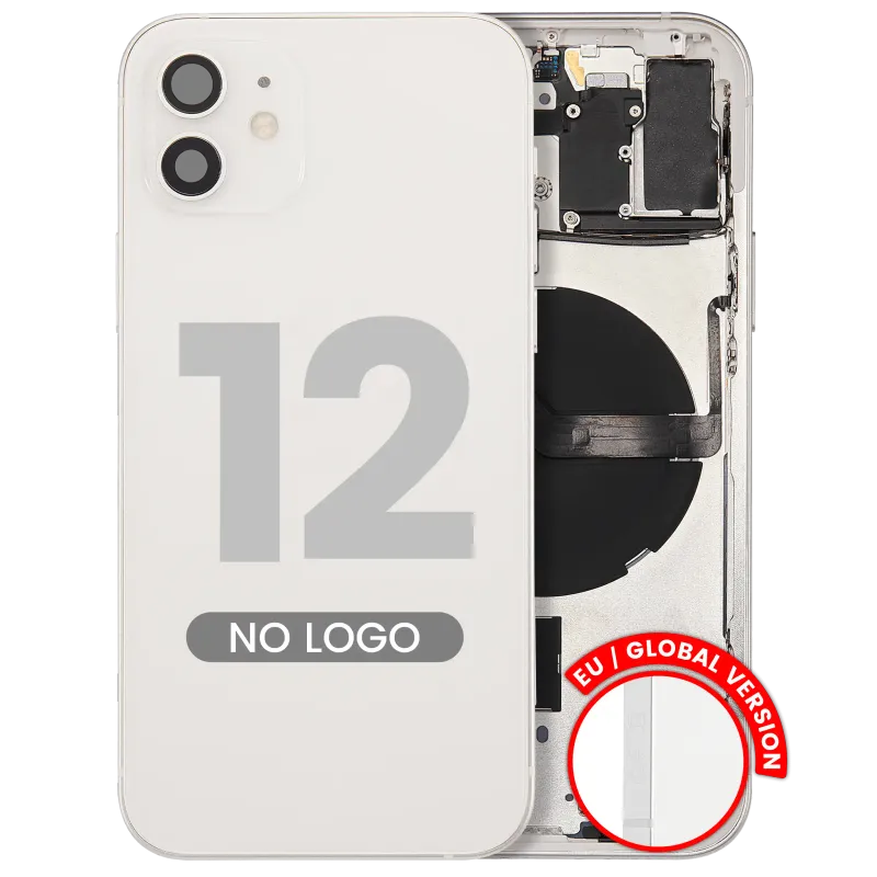 Zadní kryt (housing) s drobnými díly pro iPhone 12 (EU verze) (Aftermarket Plus) (bílá)
