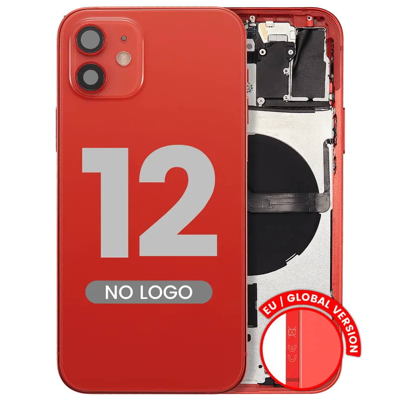 Zadní kryt (housing) s drobnými díly pro iPhone 12 (EU verze) (Aftermarket Plus) (červená)